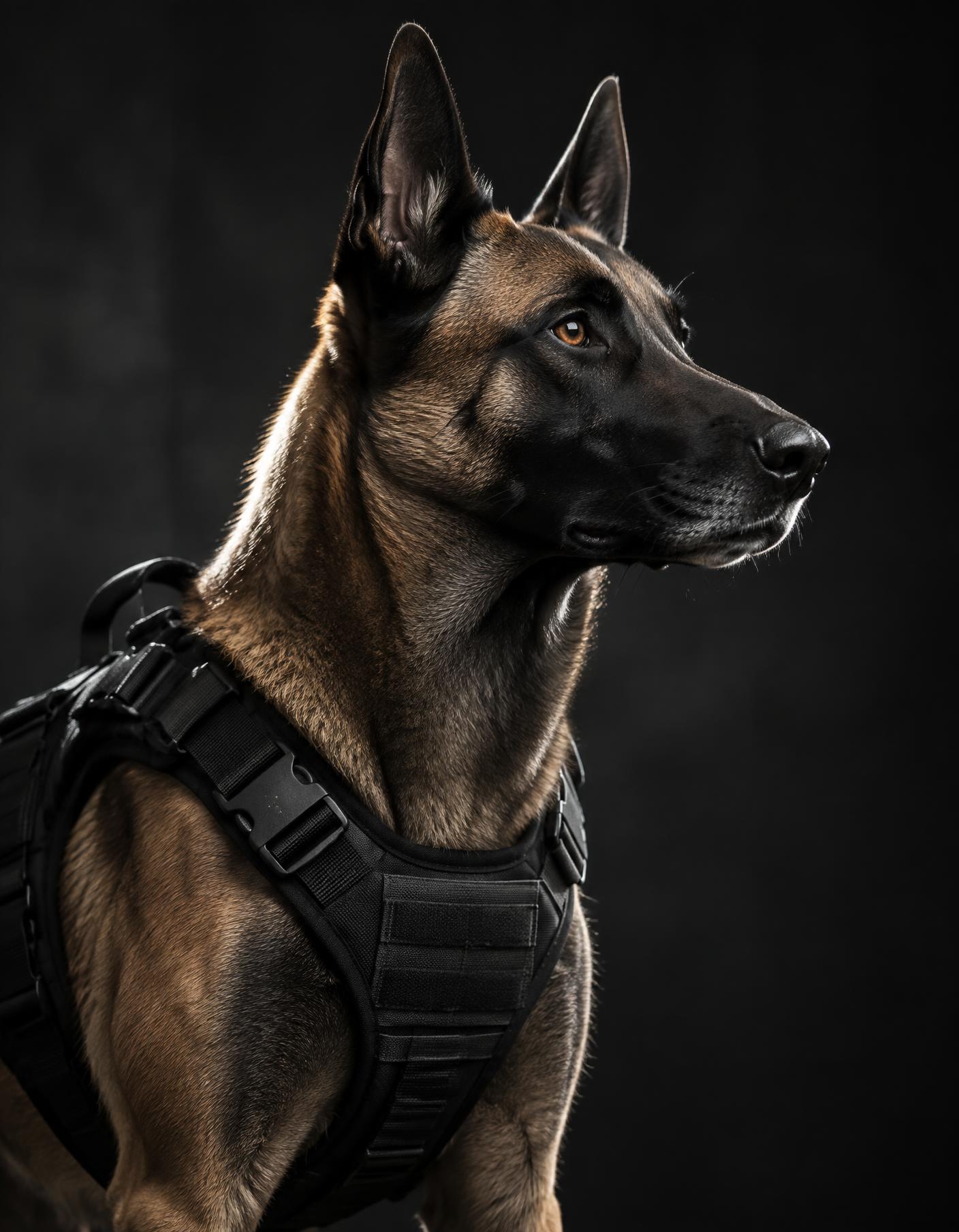 Cão K9 operacional em perfil